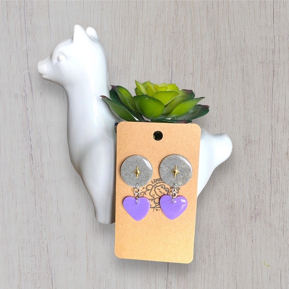 Handmade Celestial Lavender Purple and Speckled Grey Earrings - Glossy Cosmic - Picture 2 of 6